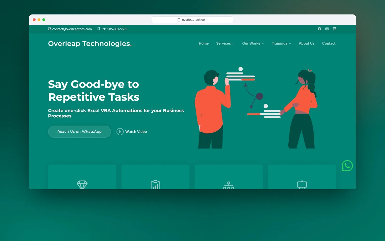 Overleap Technologies home page on a laptop