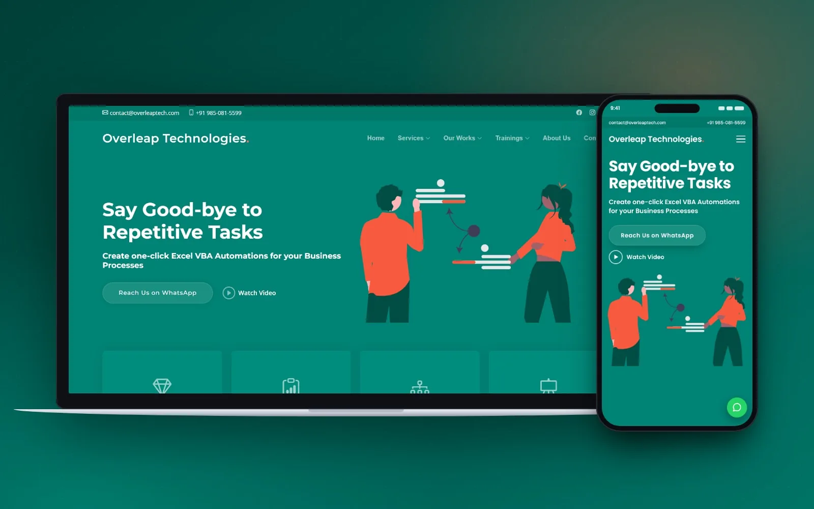 Overleap Technologies concept on laptop and phone screens