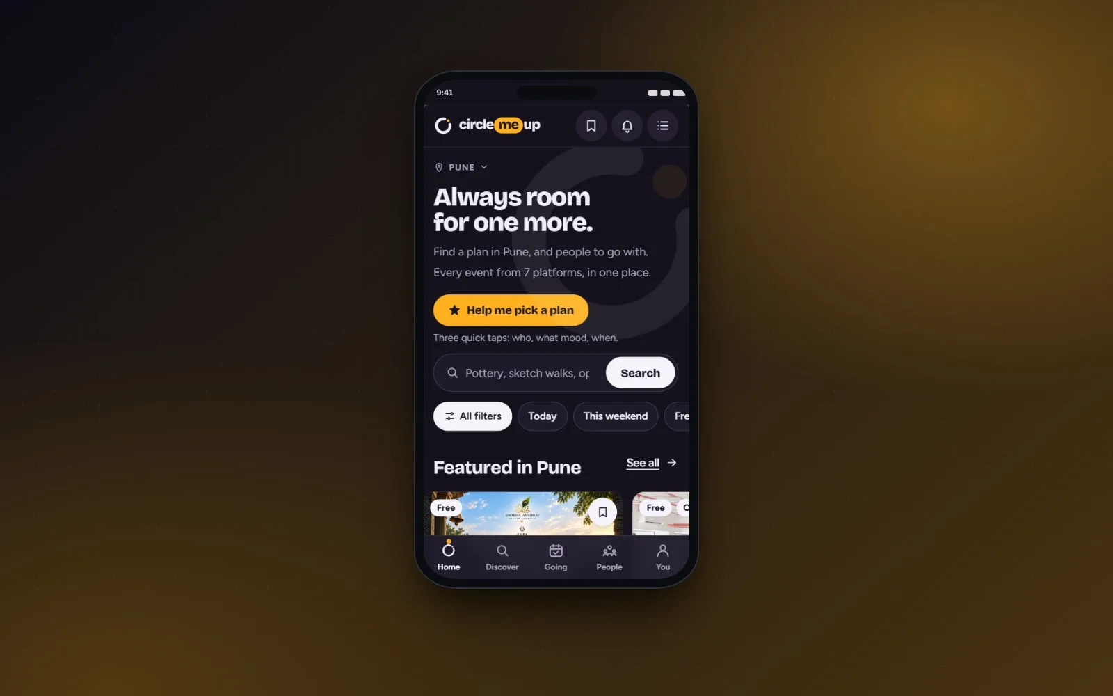CircleMeUp on a phone showing the home screen
