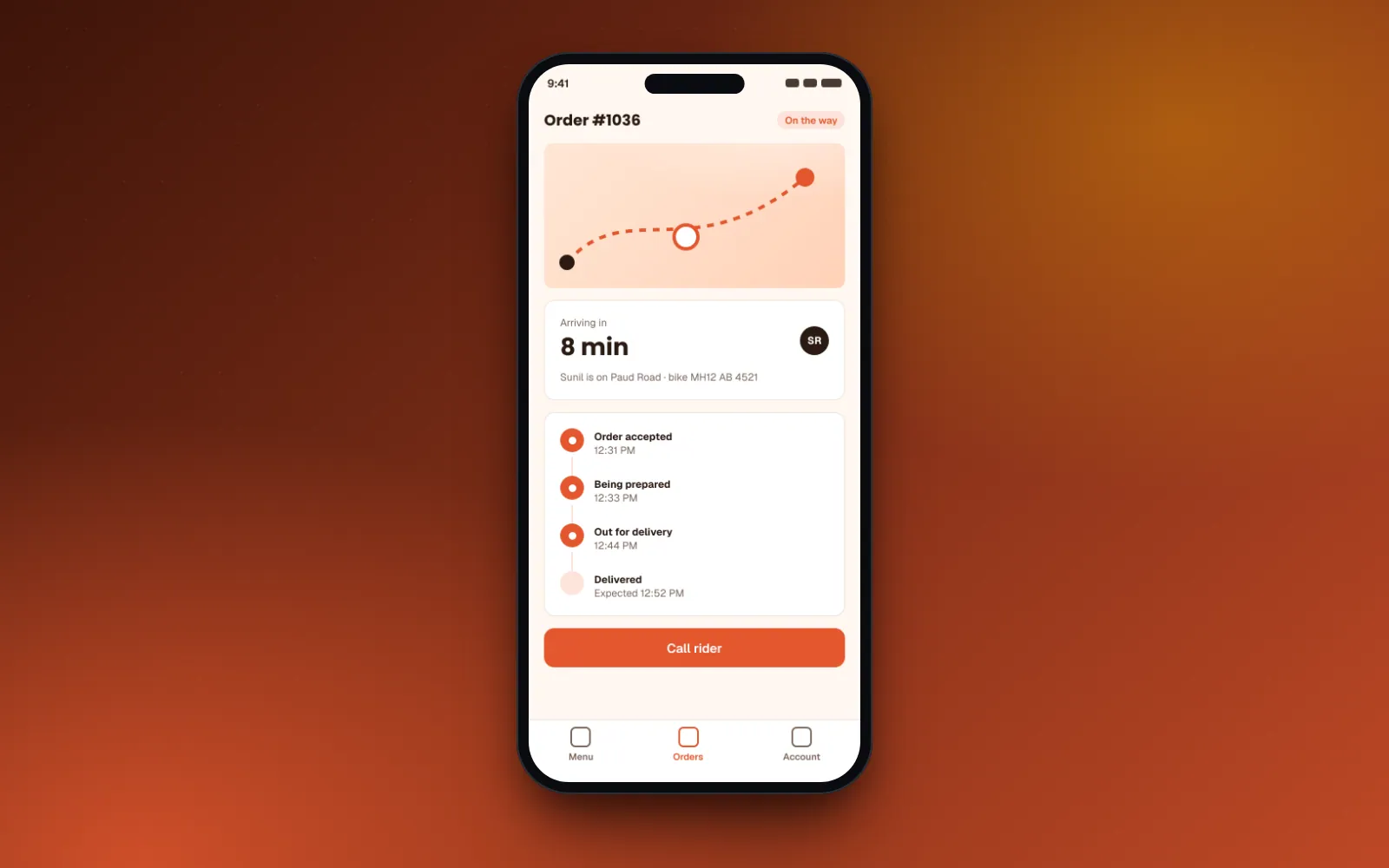 Tiffin Hub order tracking on a phone