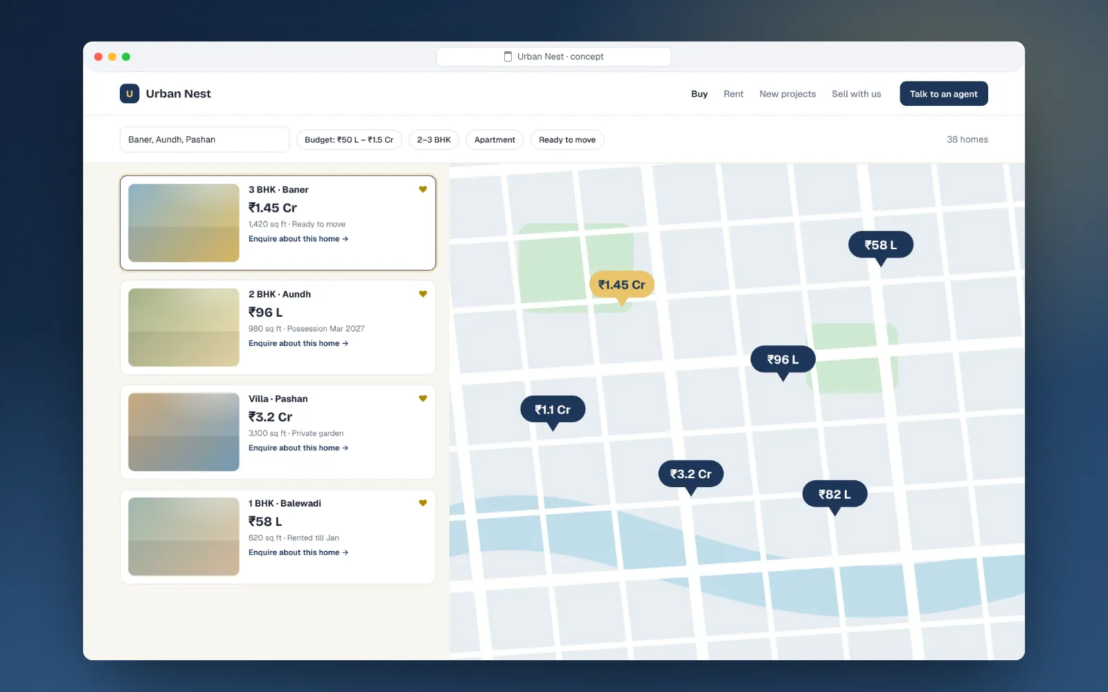 Urban Nest property search with map view